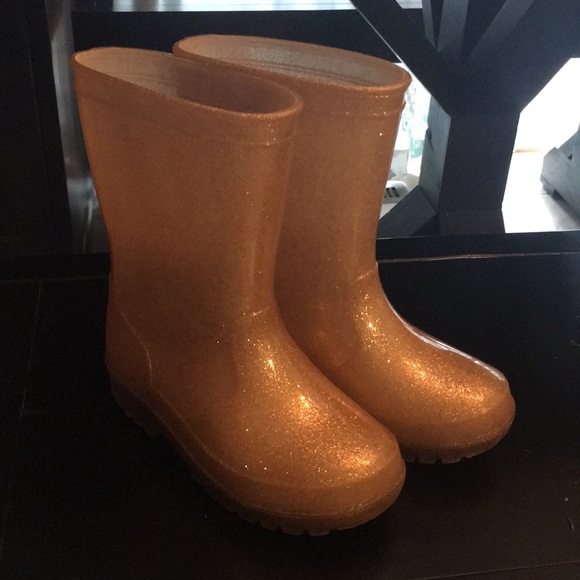 gold glitter rain boots
